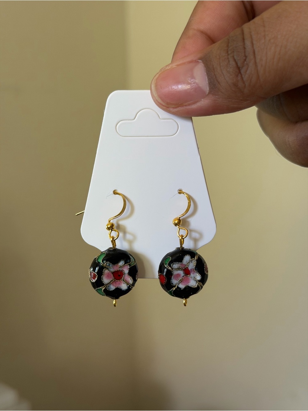 VTG Cloisonné Floral Drop Earrings - Women’s Jewelry